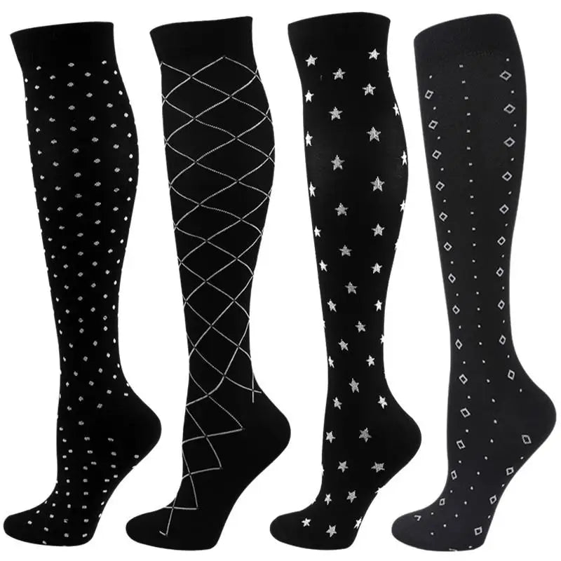 4 Pairs Compression Socks 20-30mmhg High Stockings Men Women Sports Socks For Marathon Cycling Varicose Veins Pregnancy Nursing