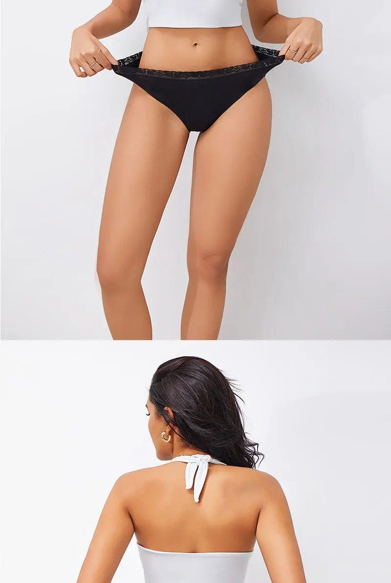 FINETOO 5PCS/Set Women Cotton Panties Sexy Low Waist Briefs Lace Cotton Female Comfortable Underwear Solid Color Soft Lingerie