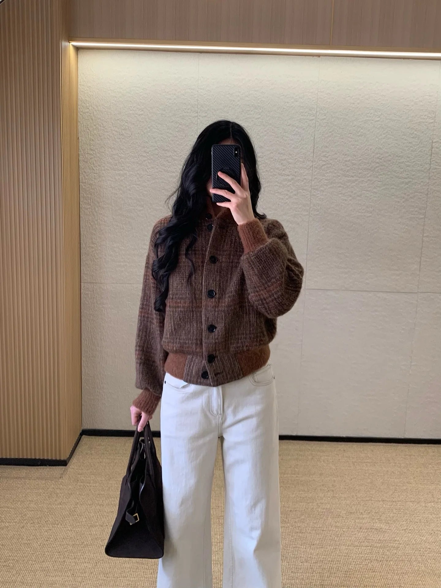 26 Spring New Arrival Women's Vintage Plaid Wool Blend Stand Collar Jacket