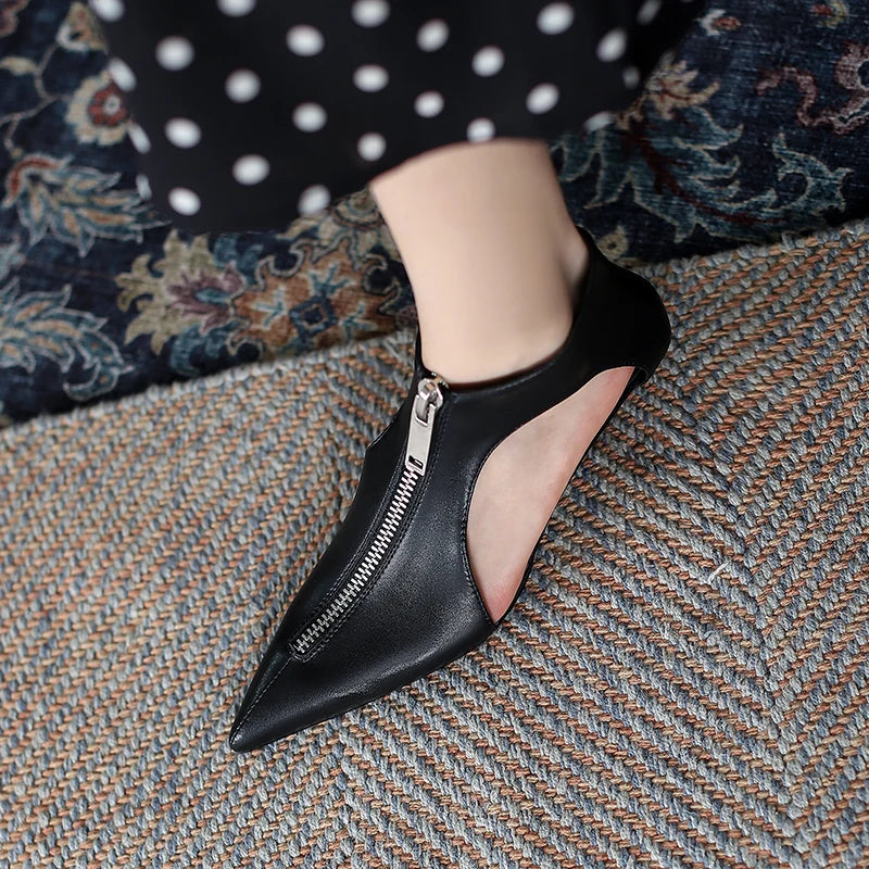 Original Design 2025 Spring Leather Women's Casual Black White Summer Boots Trendy Fashion Boots High Heels Zipper Shoes Woman