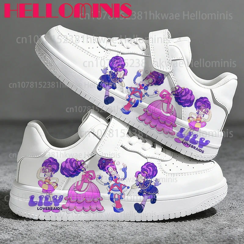 Youth Poppy Playtimes Lily Lovebraids Interesting Printing Shoes Girls Solid Color Sole Lace Up White Fashion Children Sneakers