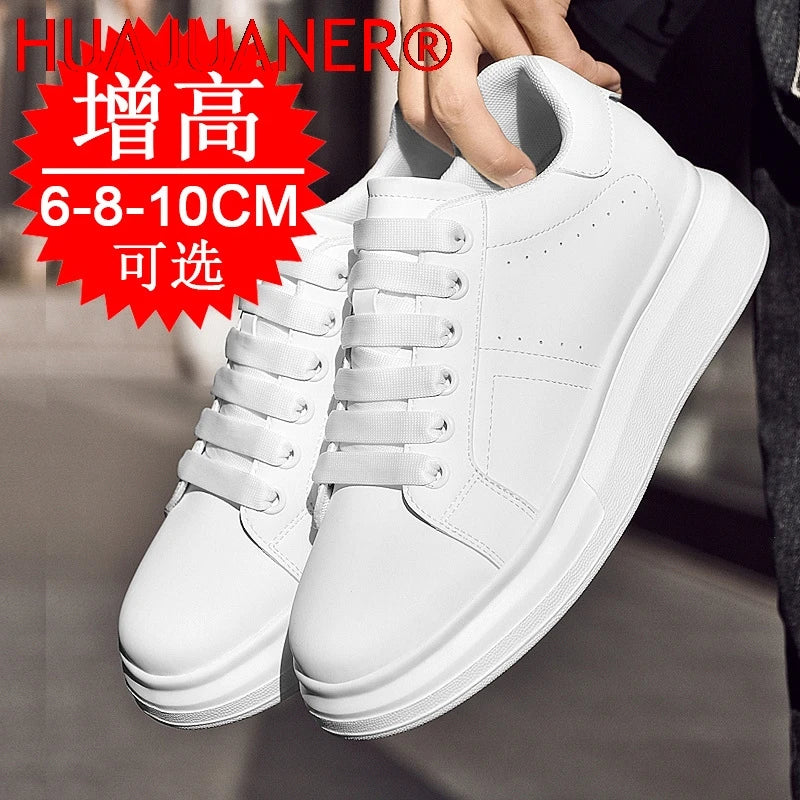 Men's Invisible Height Increasing Elevator Shoes Lace-up Sporty White Sneakers 6cm 8cm 10cm Taller Size Plus Invisible Elevate
