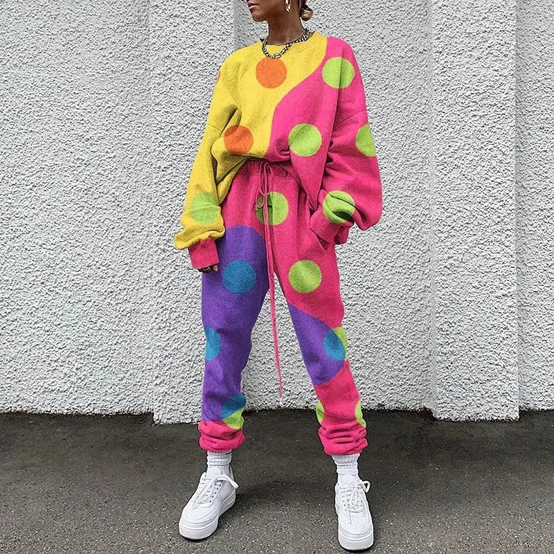 Fashion Print Oversized Tracksuit Suit Women Two Piece Pants Sets Casual Sweatshirt Trousers Streetwear 2 Piece Set Lady Outfit