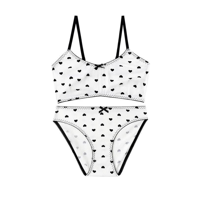 BZEL Women's Bra Sets Breathable Ultra-thin No Underwire Sexy Lingerie Heart Print Sweet Underwear Soft Cozy Female Panties Sale