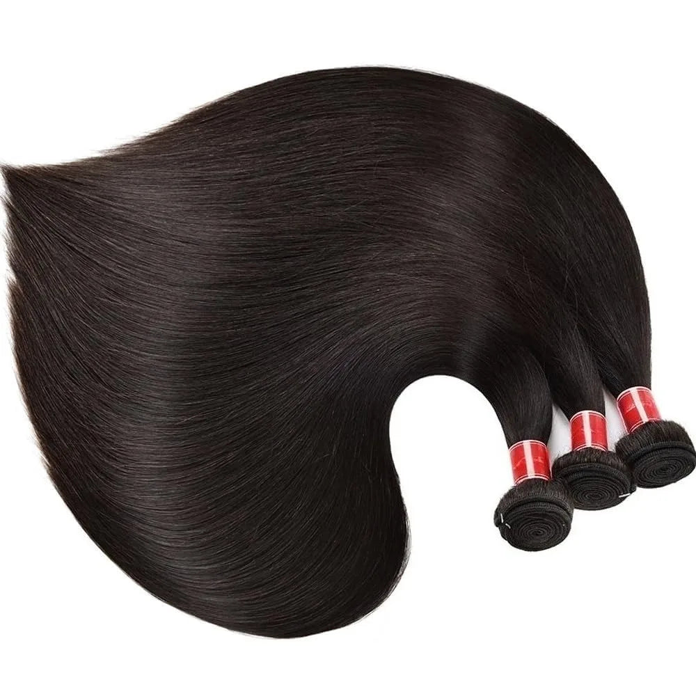 Human Hair Bundles Straight 12-32Inch Unprocessed Brazilian Hair Weave 3 Bundles Silky Black Hair Extensions Raw Quick Weave