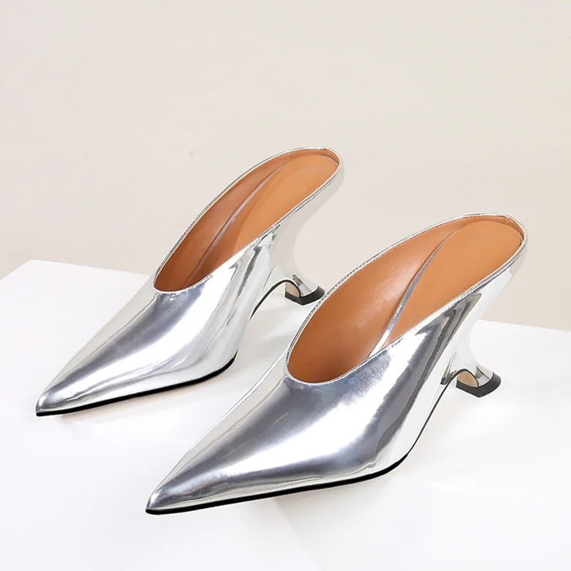 Eilyken Fashion Pointed Toe Wedges Women Slippers Pumps Concise Shallow High Heels Mule Slide Shoes