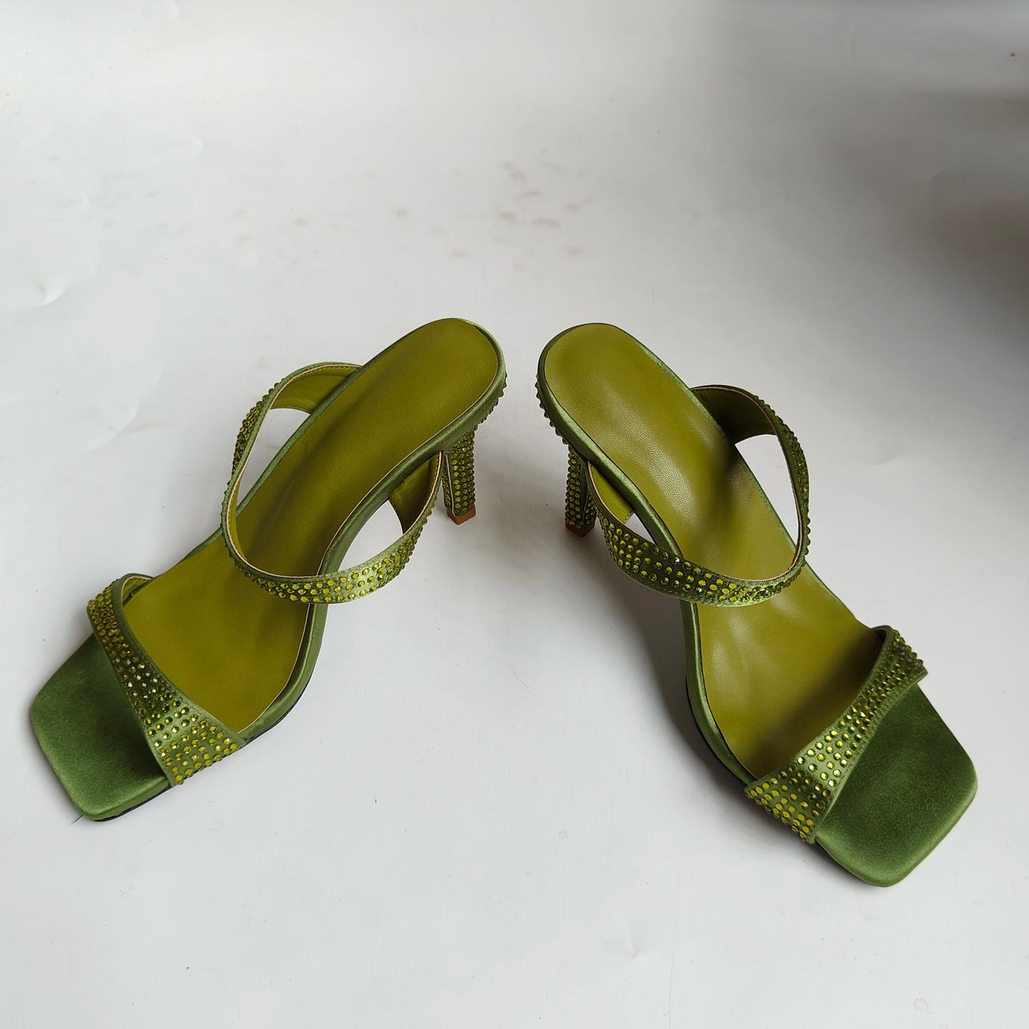INSIGHTLINK Women Olive Green Pointed-Toe Sandals Women's High Heels Shoes and Bags for Party Rhinestone Evening Bags And Shoes