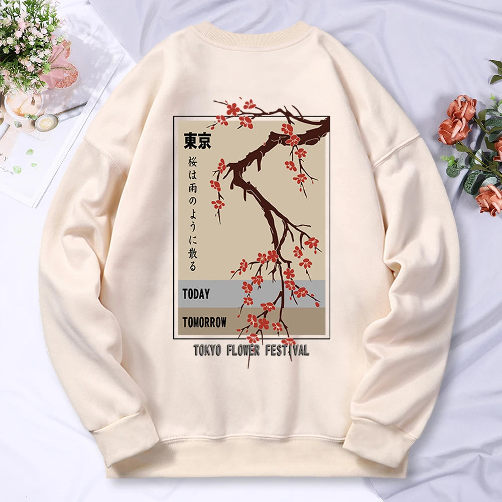 Today Tomorrow Tokyo Flower Festival Women's Hoodie Loose Hoodie Autumn Round Neck Sweatshirt Loose Casual Hoodie Graphic Y2k