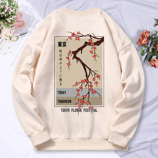 Today Tomorrow Tokyo Flower Festival Women's Hoodie Loose Hoodie Autumn Round Neck Sweatshirt Loose Casual Hoodie Graphic Y2k
