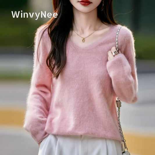 V-Neck Cashmere Wool Knit Pullover