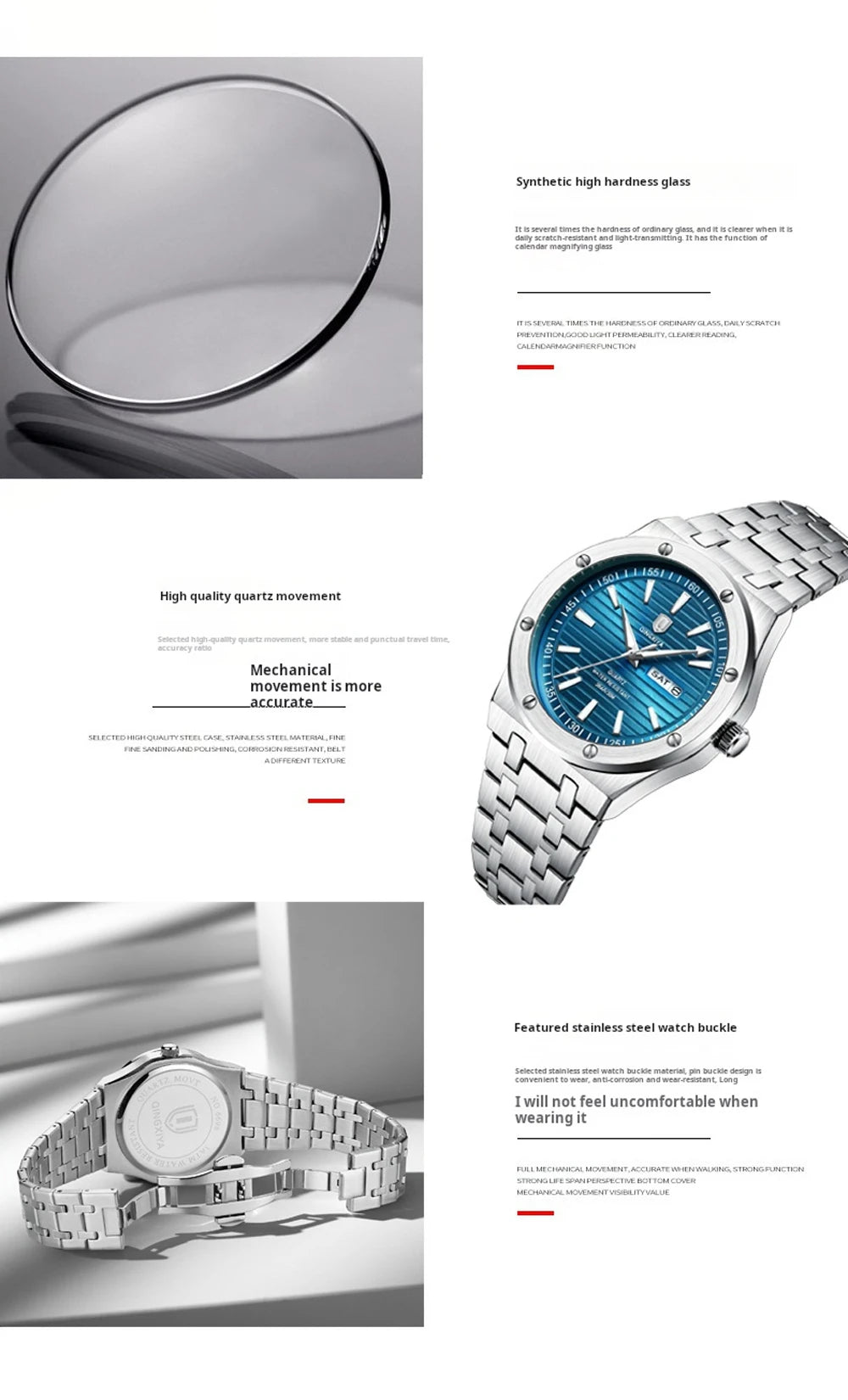 QINGXIYA New Mens Quartz Watches Top Brand Luxury Week Date Man Wristwatch Stainless Steel Waterproof Luminous Sports Men Watch