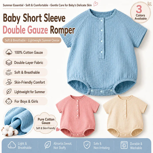 Muslin Baby Romper Soft Cotton Baby Summer Clothes Infant Jumpsuit for Boys Girls Short Sleeves Toddler Outfit Suit Baby Onesie