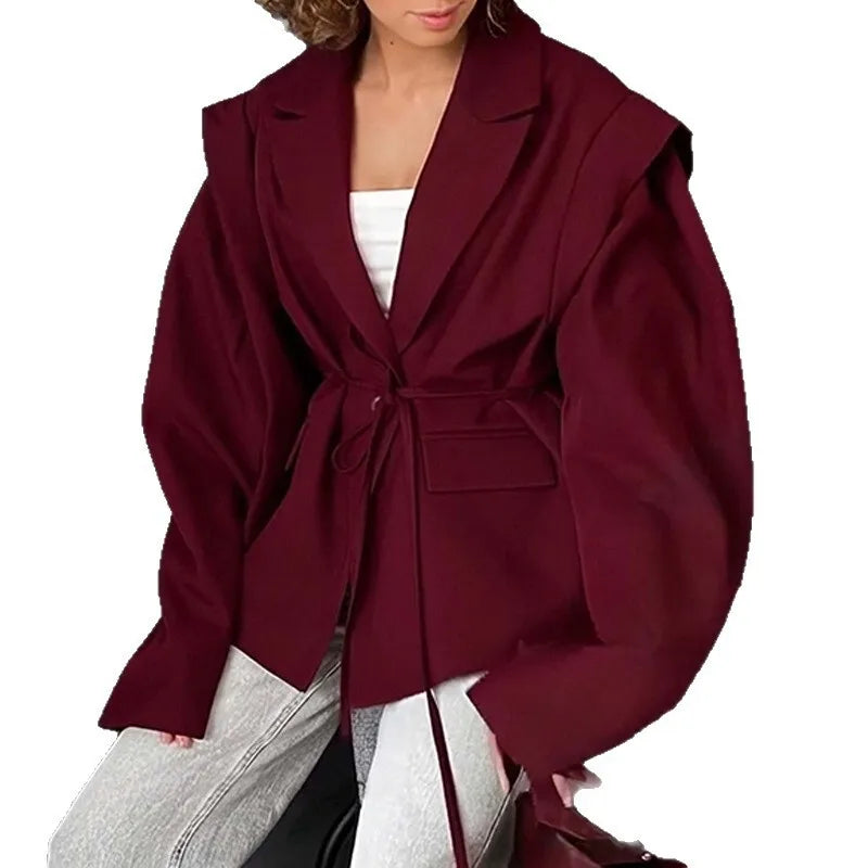 Women's Suit Dress 2025 Spring Autumn High End Blazer Elegant Office Style Waist Tied With Shoulder Pads Fitted Outerwear