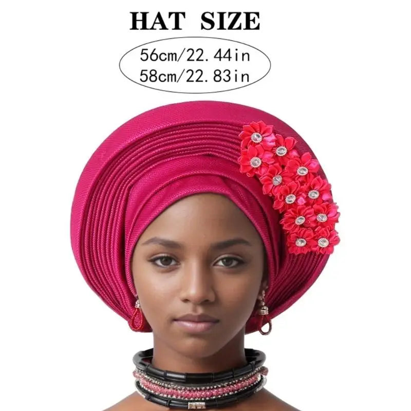 39BD African Turban Headwrap for Female Fashion Formal Head Scarf Bonnet Hat Turban Ethnic Flower Head Turban Nigerian Hat