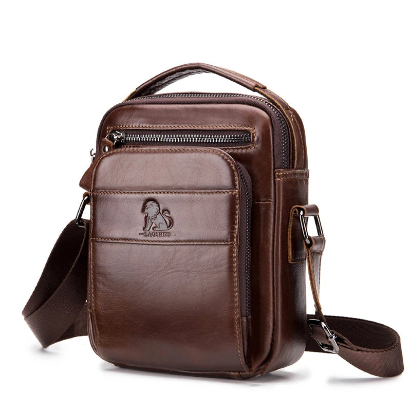 Cowhide men's small shoulder bag with top layer, cowhide single shoulder diagonal cross bag, fashionable and sporty small bag