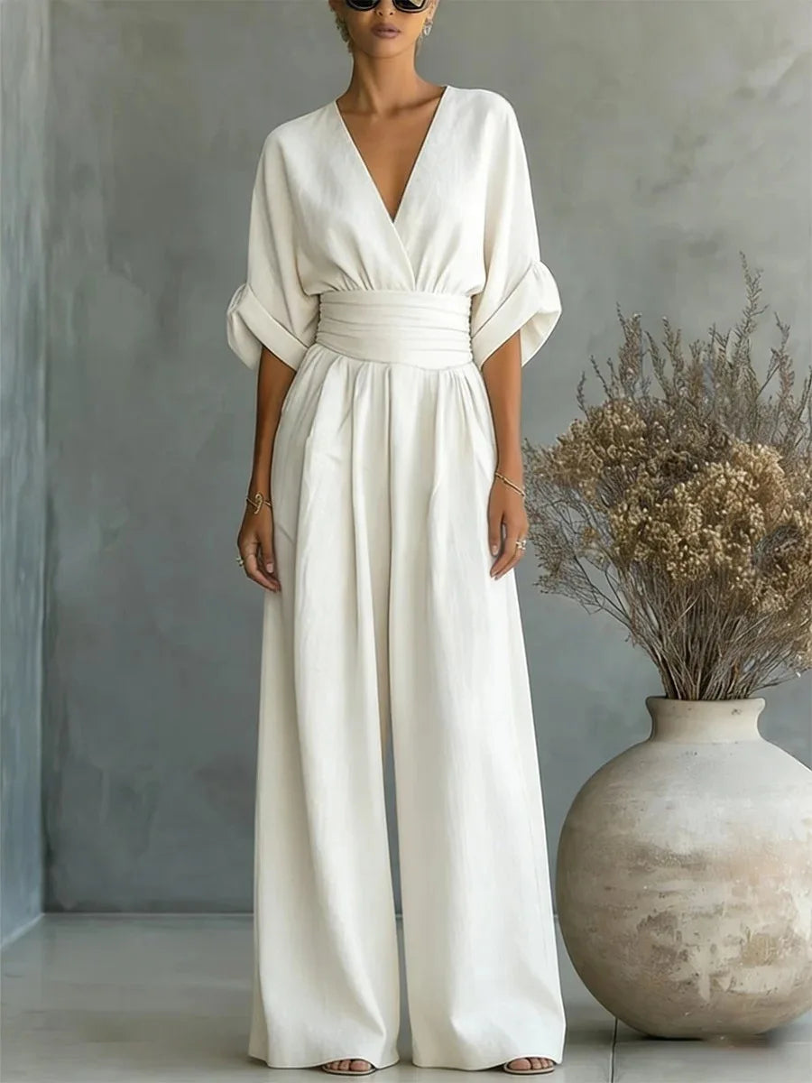 Women's Jumpsuit Fashion High Waist V-neck Casual Jumpsuits Sexy  Solid Color Office Wide Leg Trousers Overalls Vacation Outfit
