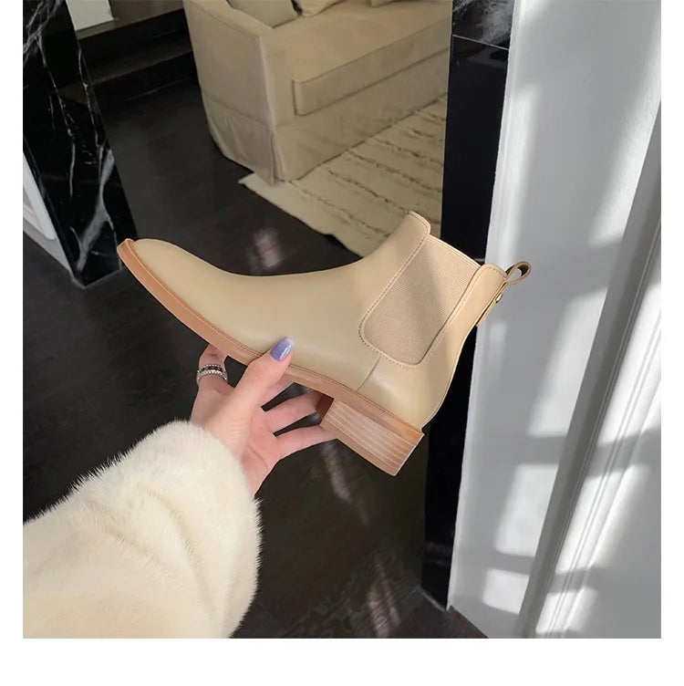 2026 Autumn/Winter Ankle Boots Women Basic Chelsea Botas Mujer Low Thick Heels Short Booties PU Leather Slip On Stretch Botines