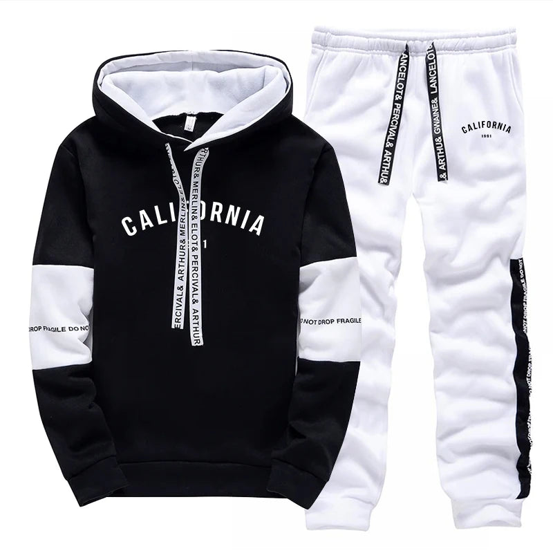 Mens Tracksuit Fashion Casual Hooded Sweatshirts Outdoors Sports Jogging Man Clothing Daily Versatile Single Piece Hoodie Pants