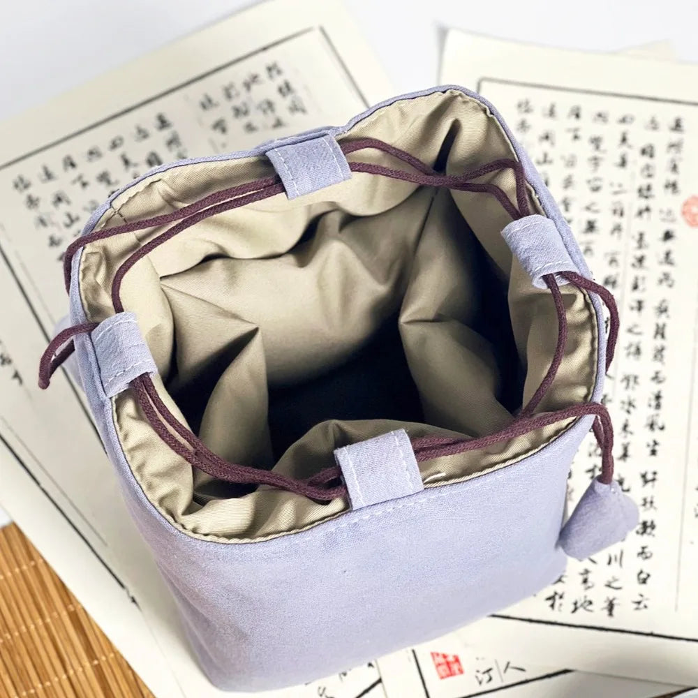 Chinese Style Tea Set Organizer Bag Embroidered Breakage-proof Teacup Drawstring Cloth Pouch Tea Ceremony Accessories