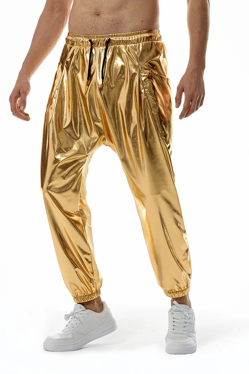 Men's Sets Shiny Metallic Suits Adult Disco 2 Piece Outfit Jacket Pants Halloween Dress Up Nightclub Stage Party Jackets Costume