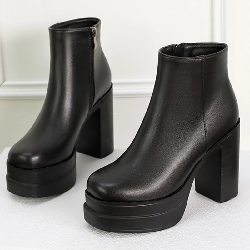 2026 New Women's Boots Sexy Ultra High Heels Woman Round Toe Boots Platform Shoes Women Shoes Ankle Boots Zipper Party Shoes