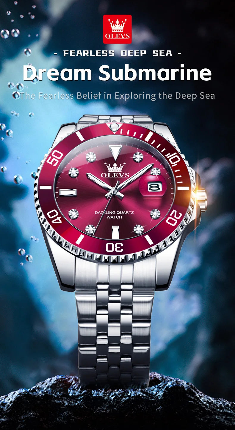 OLEVS Men's Watches Luxury Brand One-Way Timing Rotation Bezel Analog Original Quartz Watch for Men Submarine Series Wristwatch