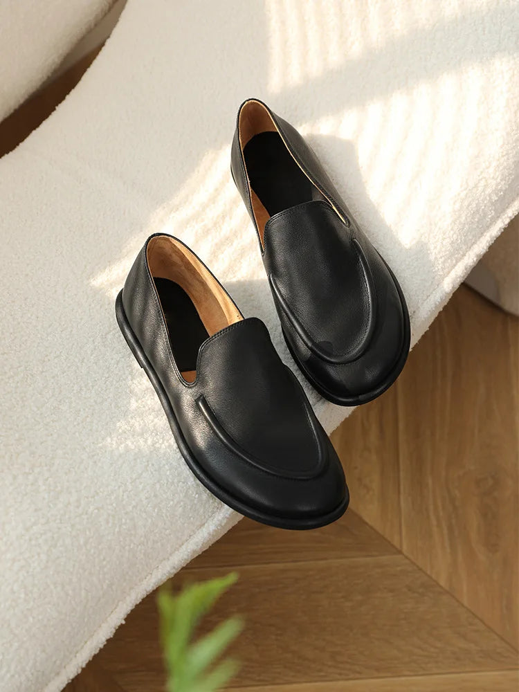 round toe soft leather flats shoes woman slip on loafers solid color sewing moccasins women muls shoes scarpe da donna 2025