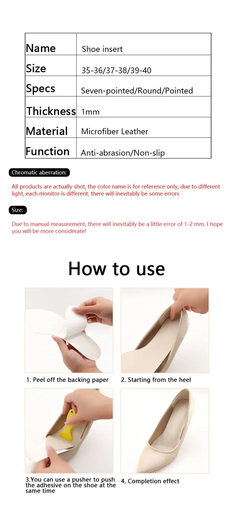 Leather Insole for Shoes Sandals High Heels Half Pads Non-slip Insert Women Ultra-thin Sweat-absorbing Breathable Can Be Pasted