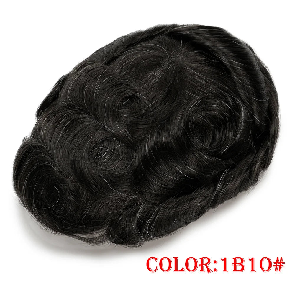 Hollywood Men Toupee Lace & PU Base Human Hair Replacement System Unit for Men Durable Male Hair Prosthesis Wigs