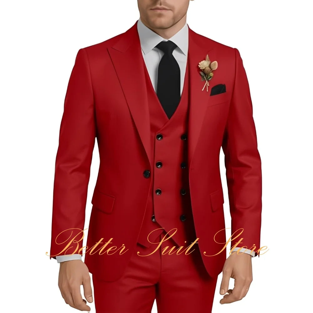 Men's Suits 3 Piece Set Wedding Groom Tuxedo Slim Fit Blazer Vest Pants One Button Jacket Formal Men Suit Set