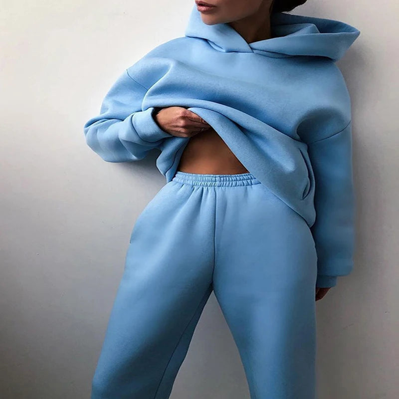 Women Two Piece Sets Tracksuit 2022 Autumn Casual Solid Long Sleeve Hoodie Sweatshirts Female Fashion Oversized Trouser Suits
