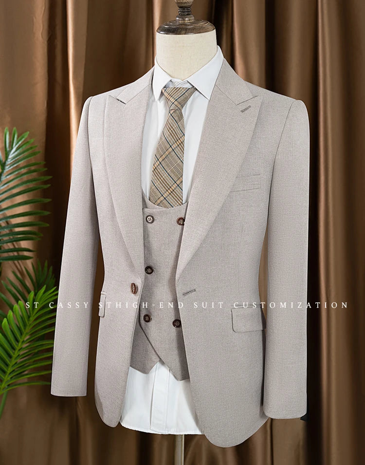 Turkish style man Suit 3 Piece set Jacket+vest+Pants Slim Fit Formal Office aLeisure Banquet Groomsman Set Groom's Wedding Dress