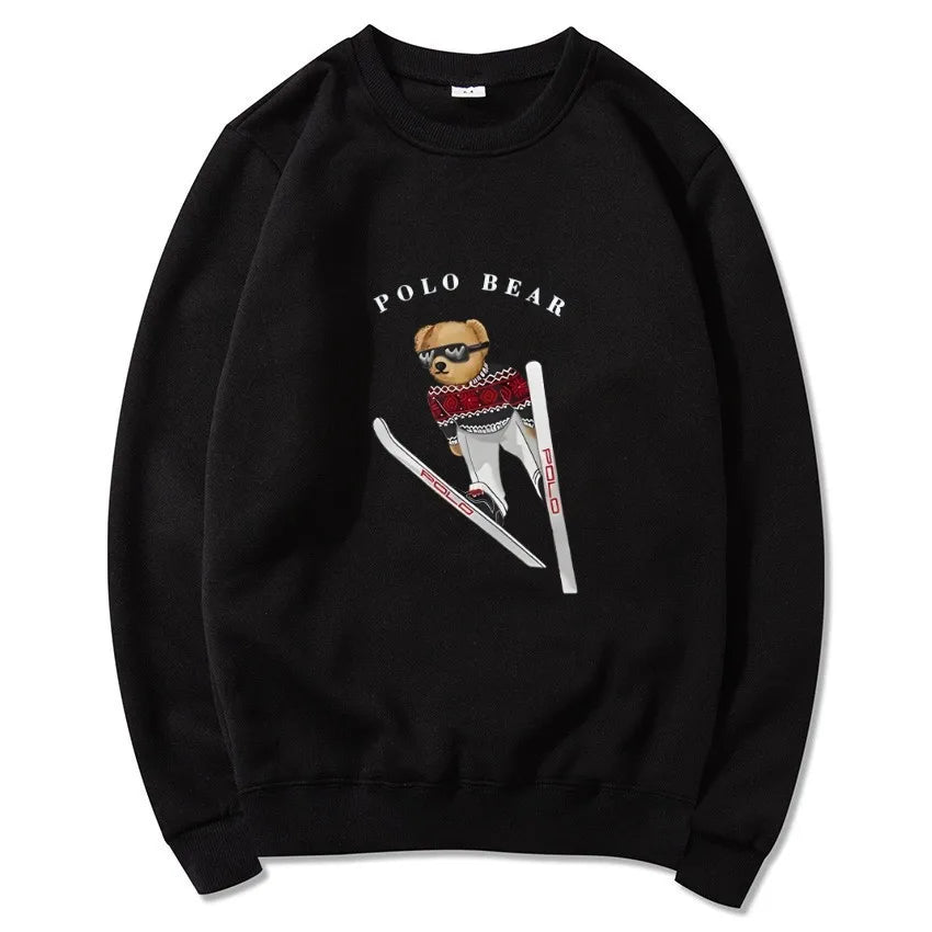 Men's casual and comfortable pullover, fashionable and versatile hooded sweatshirt with teddy bear pattern, sports shirt BAZAARHUBO