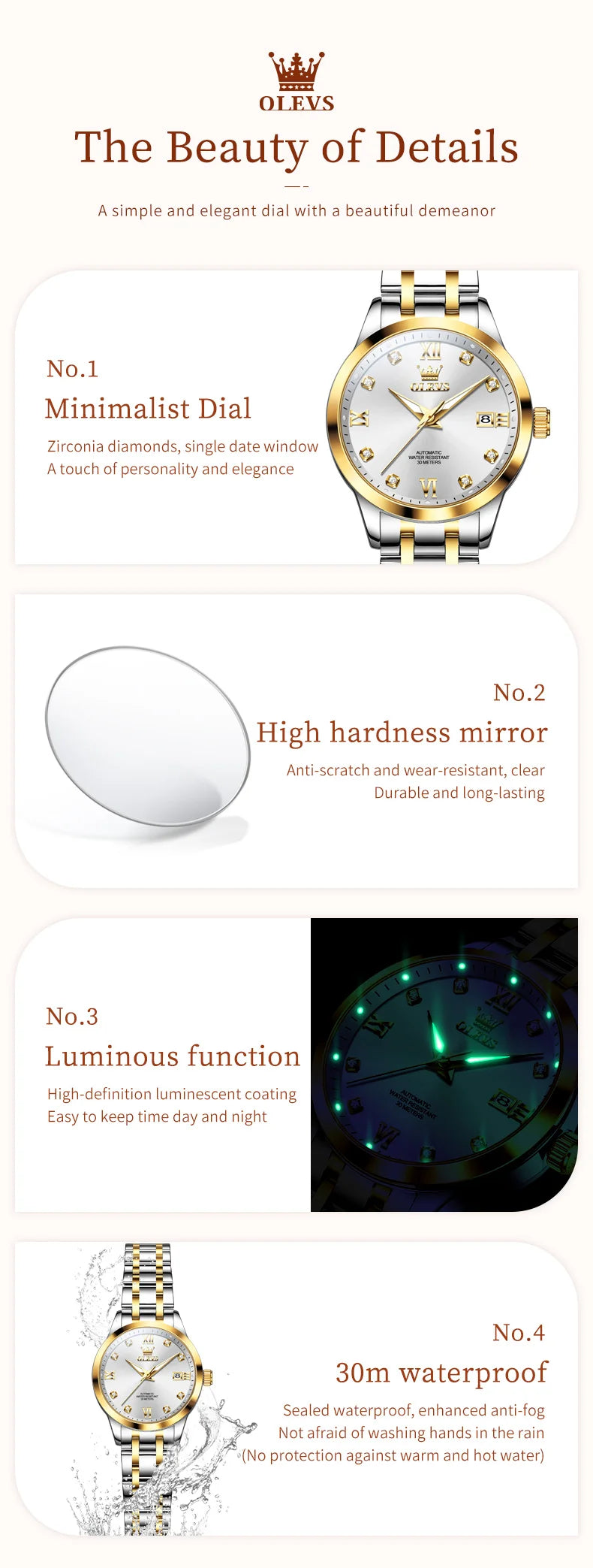 OLEVS 9946 Automatic Woman Watch Fashion Simplicity Ladies Watches Auto Date Waterproof Luminous Women's Mechanical Wristwatches