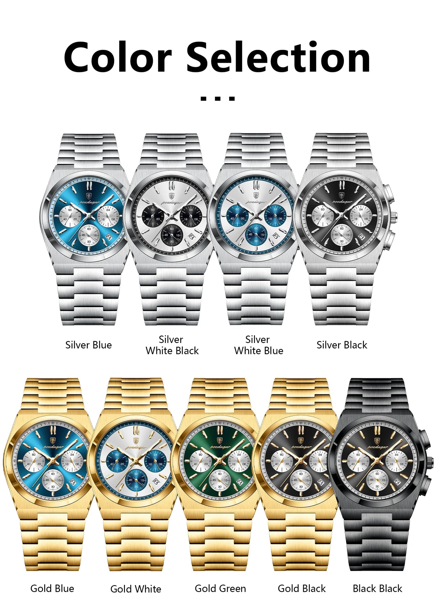 POEDAGAR Top Business Man Quartz Watch Waterproof Luminous Date Chronograph Stylish Watches For Men Stainless Steel Men's Watch
