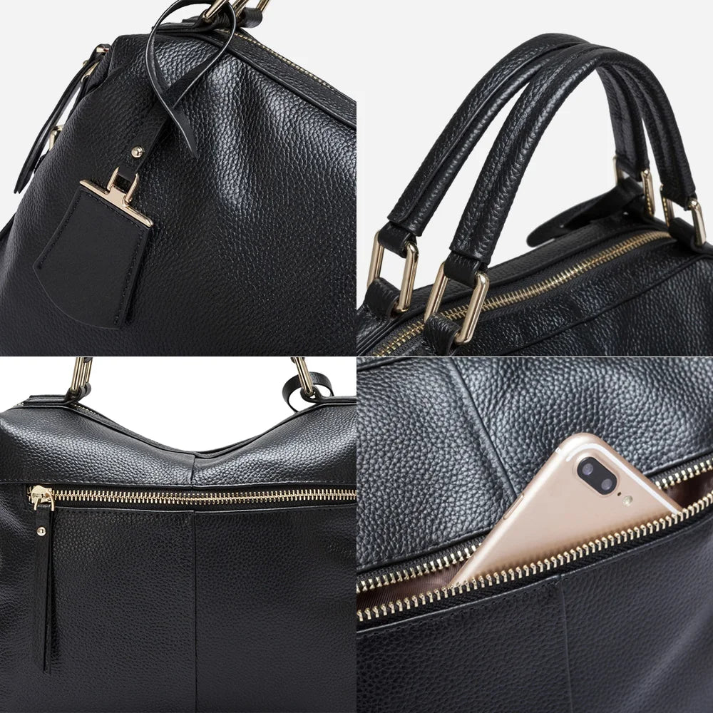 Zency Fashion 100% Genuine Leather Women's Tote Bag Boston Charm Crossbody Messenger Handbag Luxury Shoulder Purse for Females