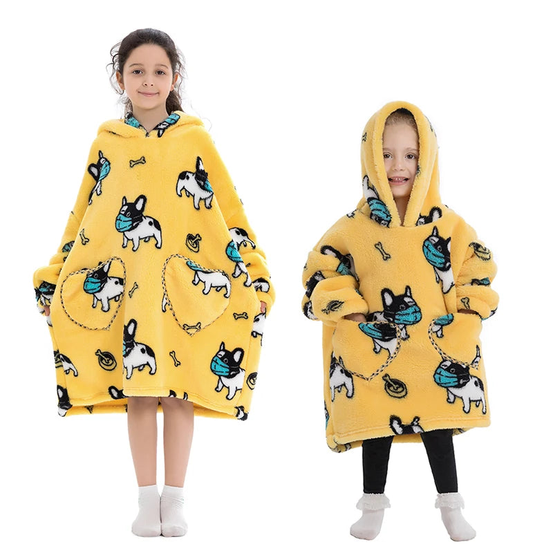 Girls Winter Clothes Flannel Thick Hoodies Super Warm Children's Sweaters Kids Hooded Loose Clothing Homewear Wearable Blankets