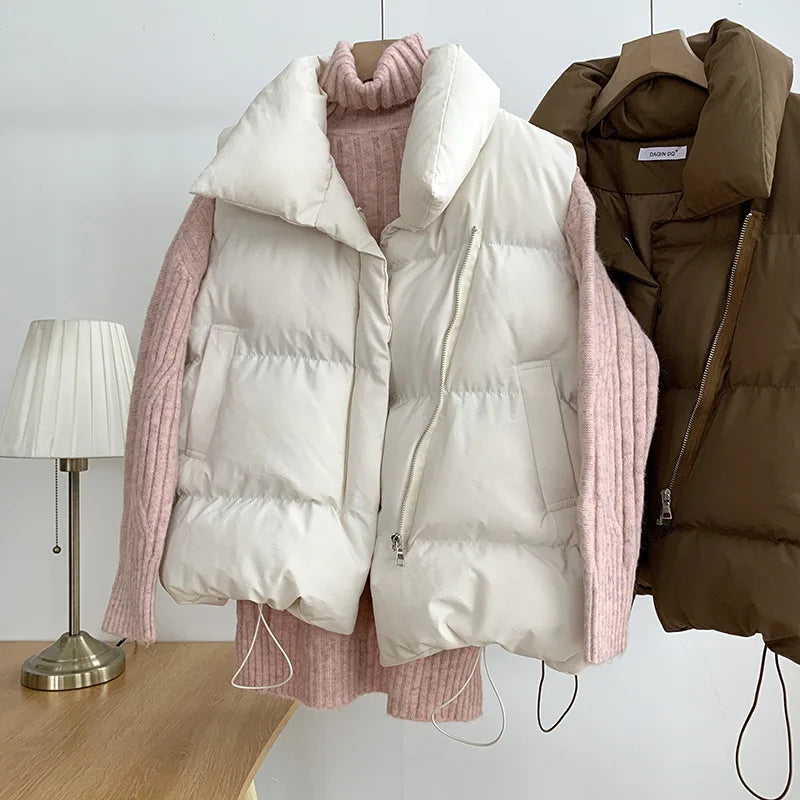 Women Zippered Cotton Vest Winter Autumn Sleeveless Waistcoat Jacket Vintage