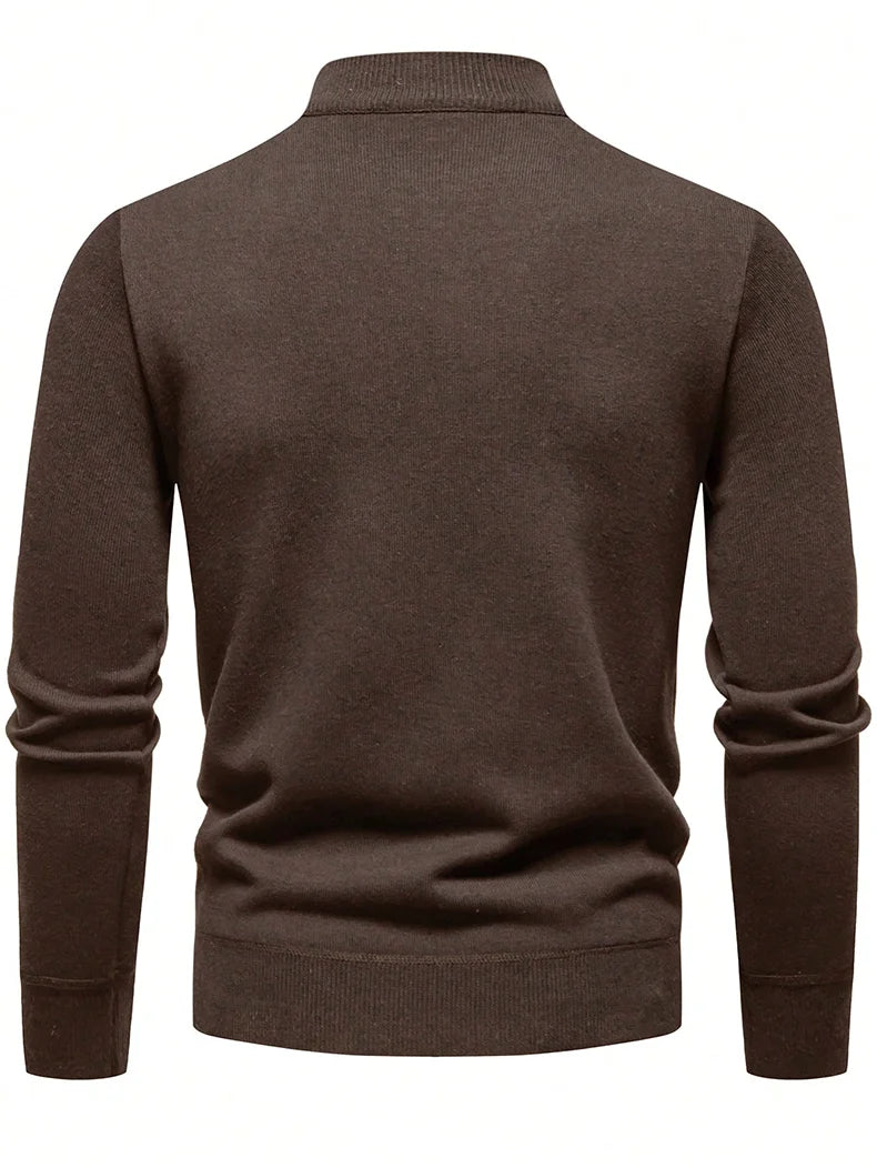 Mens Soft Sweater European American Style Knitwear High Neck Zipper Pullovers Brown Casual Sweaters