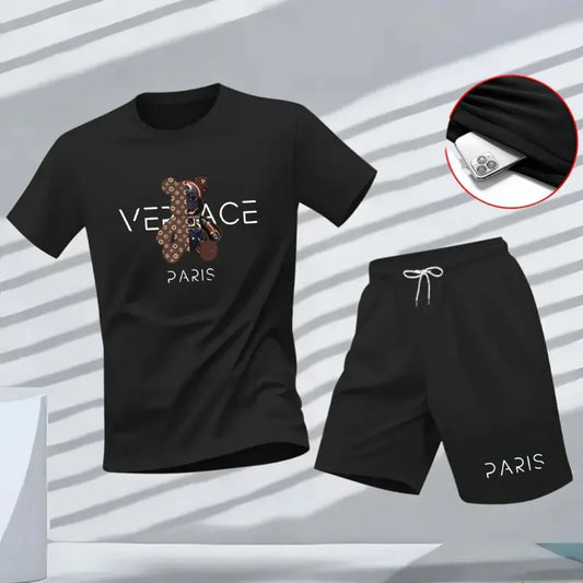 Men's Fashion Casual Printed Two-Piece SetShort Sleeve T-Shirt + Shorts