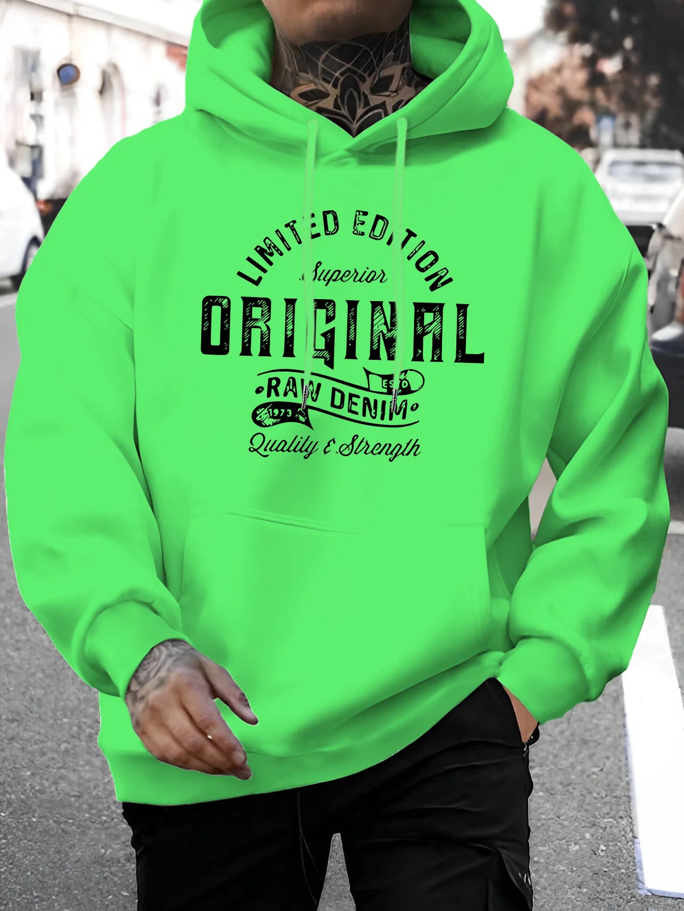 Men's top men's long sleeved round neck loose plus size autumn and winter hooded sweatshirt T-shirt top BAZAARHUBO