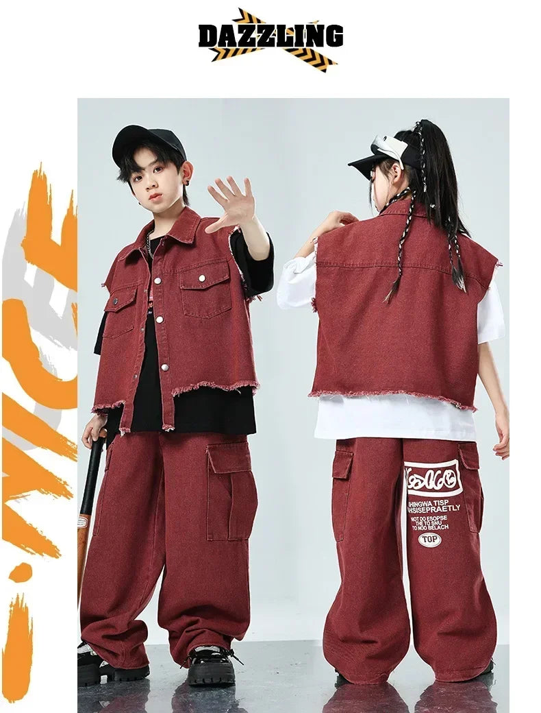 Children Hip Hop Jazz Fashion Show BoyGirl Loose Vest Baggy Pan t T-shirt Suits Sets Dance Performance Clothes Kids Tracksuits