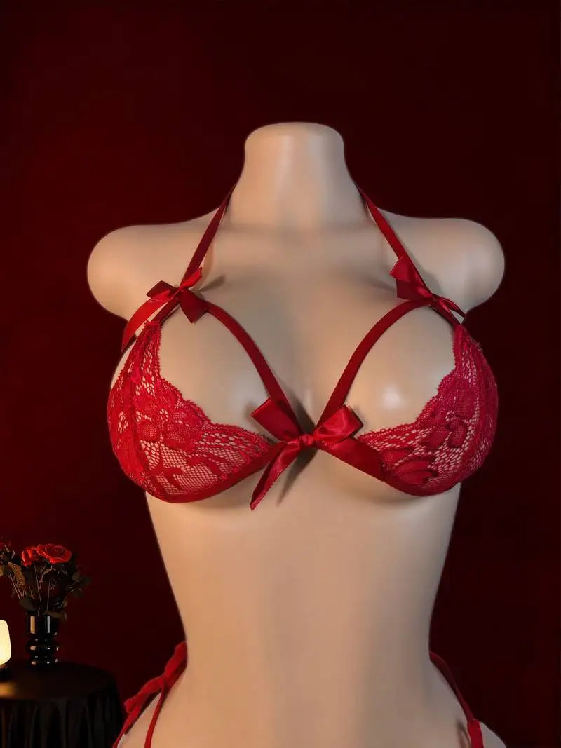 Women's Sexy Set Womens Underwear Exotic Lace Bra Briefs Set Embroidered Print Brassiere Lingerie Set Push Up Thin Bralette