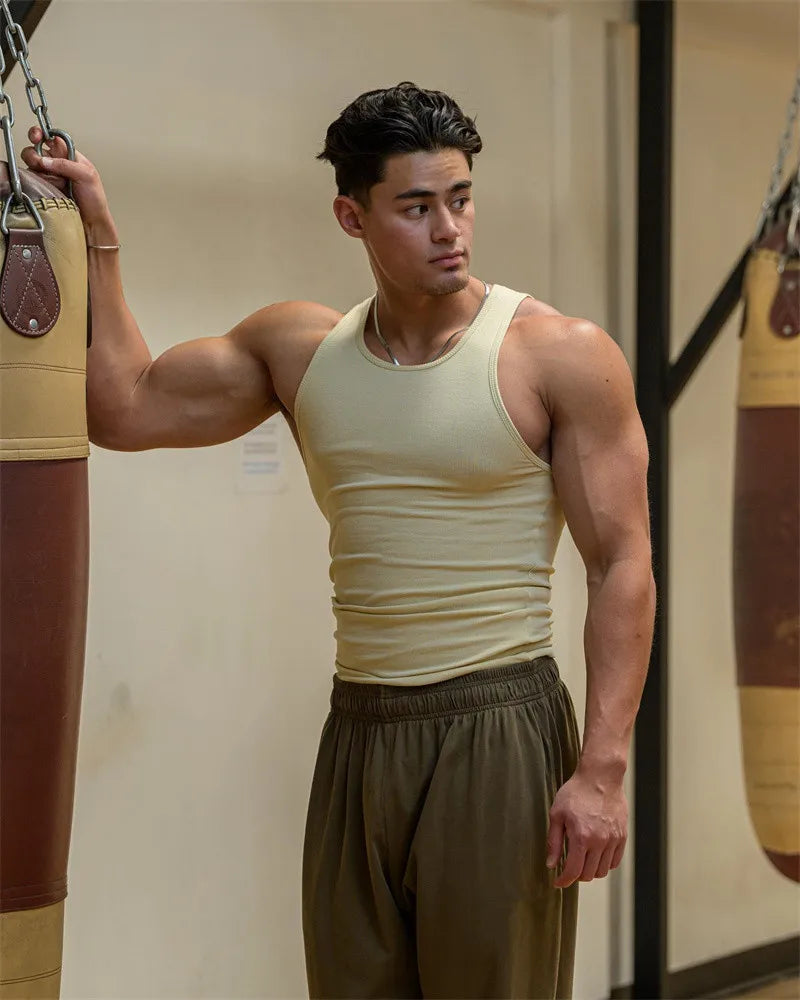 Spring Summer Knit Ice Silk Ribbed Fitness Sports Casual Slim-fit Men's Vest Men's I-line Muscle Vest Cotton Men