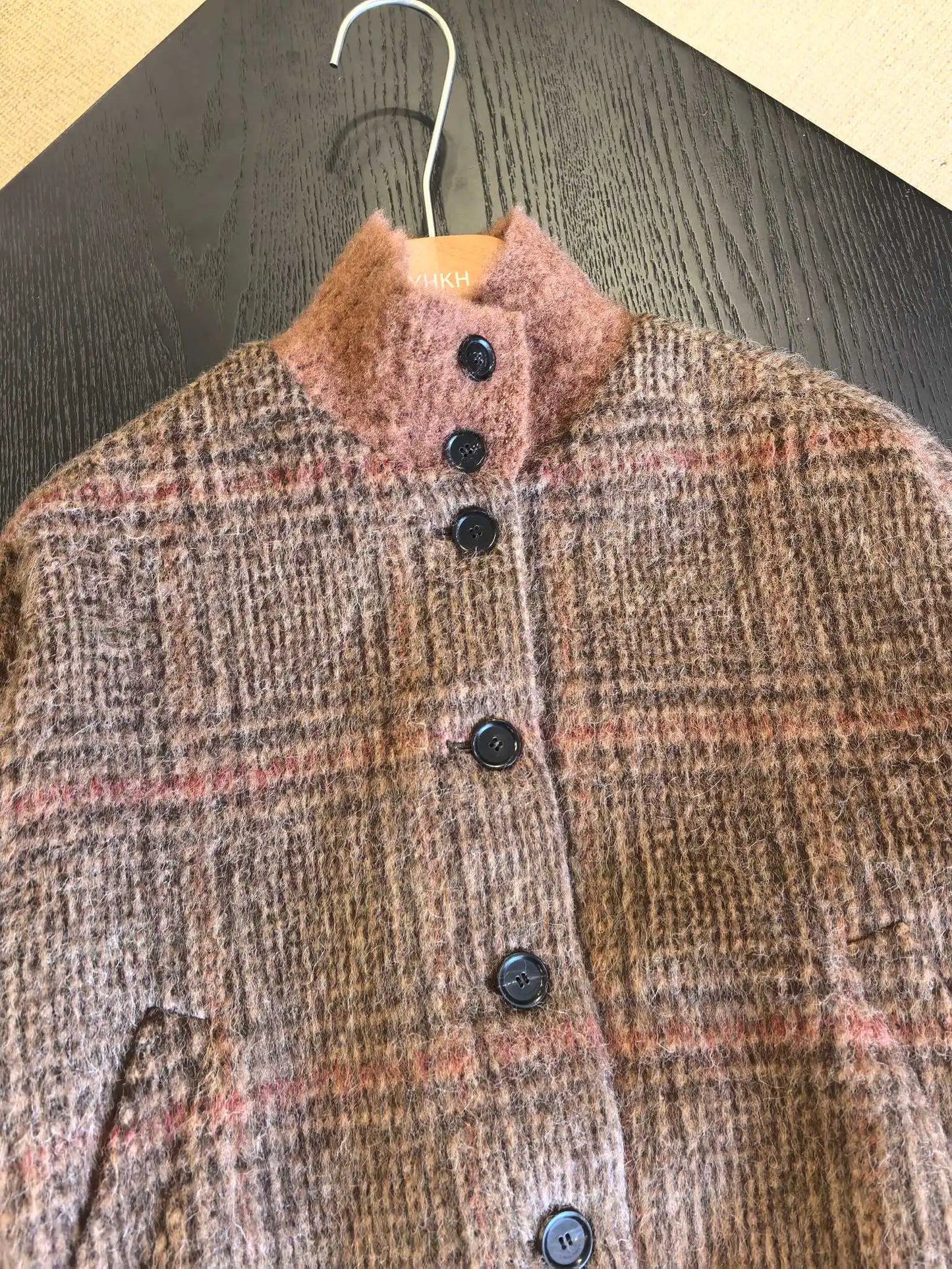 26 Spring New Arrival Women's Vintage Plaid Wool Blend Stand Collar Jacket