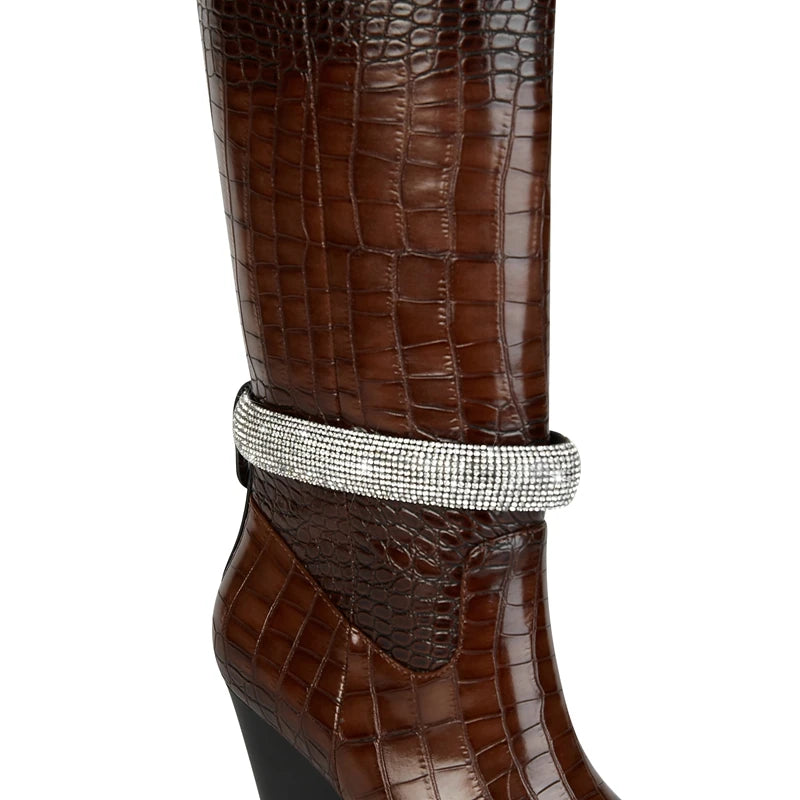 Kaky's New Water Diamond Pointed Thick High Heels Oversized Women's Boots Long Boots High Barrel Boots Western Boots 44 45 46