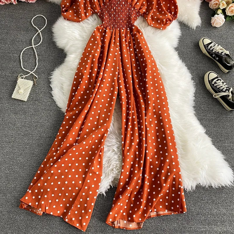 V Neck Sexy Dolman Sleeves Waist Slim Floral Print Jumpsuit Women Wide Leg Trousers Jumpsuit