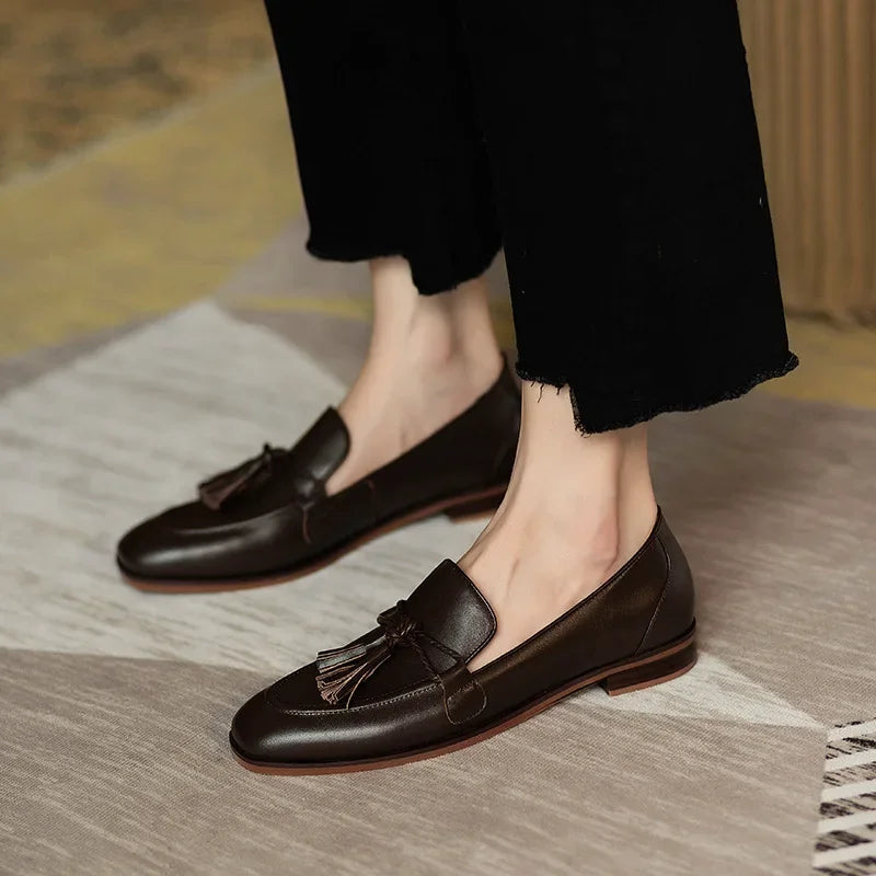 Women Casual Shoes Retro Bowknot Tassels Flat Shoes Korean Winter Fashion Elegant Round Toe Stiletto Pumps Party Dress Loafer