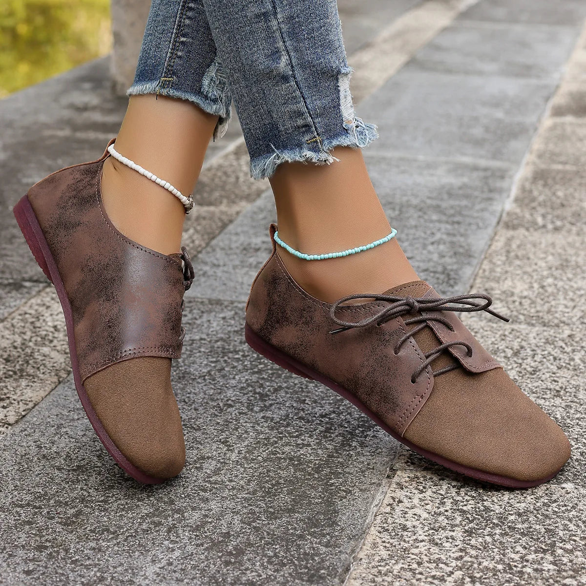Comemore Spring Women's Flat Shoes Fashion Round Toe Lightweight Lace-up Soft Single Shoes Outdoor Casual Sneakers Mocasines