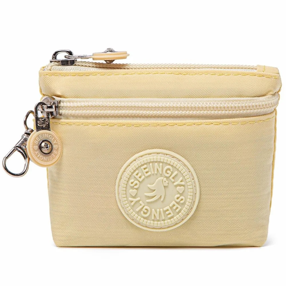 New Solid Color Women Wallet Nylon with Keychain Coin Purse Waterproof Zipper Clutch Ladies